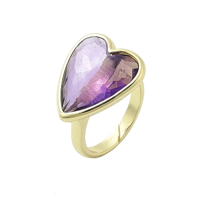 Heart Brass Natural Amethyst Finger Rings X-RJEW-D304-01G-A-1
