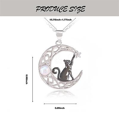 Black Cat Moonstone Brass Necklace Black Cat on the Moon Pendant Necklaces JN1112A-1