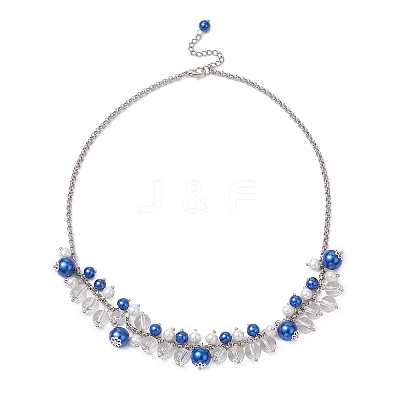 Round Glass Beaded Bib 304 Stainless Steel Rolo Chain Necklaces NJEW-JN05359-01-1