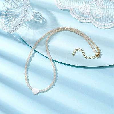 Glass Beads with Shell Heart  Necklaces NJEW-JN04681-03-1