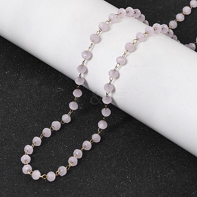 304 Stainless Steel with Glass Faceted Rondelle Bead Handmade Link Chain Birth Stone Necklaces for Women NJEW-G195-01G-04-1