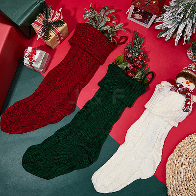 3Pcs 3 Colors Knitted Acrylic Fiber Hanging Stocking Bags AJEW-SP0004-03-1
