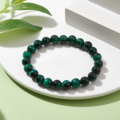 Dyed Natural Tiger Eye Beaded Stretch Bracelets BJEW-TA00462-03-1