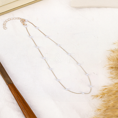 1Pc Round White Plastic Pearl & Alloy Link Chain Necklaces for Women NJEW-LP0007-36-1