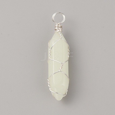 Synthetic Luminous Stone Double Terminal Pointed Dyed Pendants G-WH031-05P-08-1