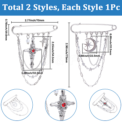 2Pcs 2 Styles Steel Brooches JEWB-BM0001-01P-1