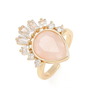 Brass with Natural Rose Quartz Finger Rings GG-CBACC2B-07G-08-1