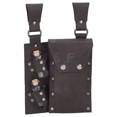 Rectangle PU Leather Medieval Waist Belt Bag with 2Pcs Glass Potion Bottles AJEW-WH0696-581B-1