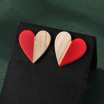 Resin & Wood Stud Earrings EJEW-N017-002A-1