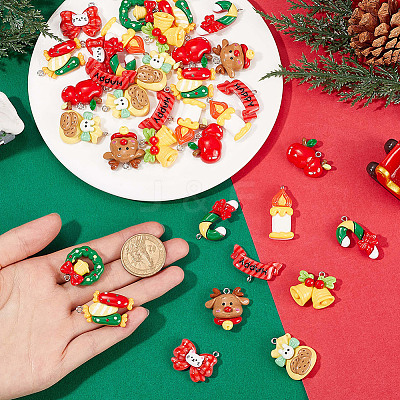 40Pcs 10 Styles Christmas Theme Plastic Pendants FIND-SC0011-40-1