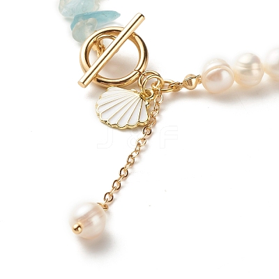 Natural Aquamarine Chip Beaded Bracelet BJEW-TA00032-04-1
