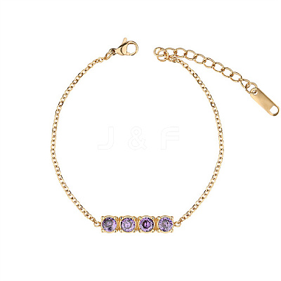 Rectangle Cubic Zirconia Link Bracelets HU1791-1-1