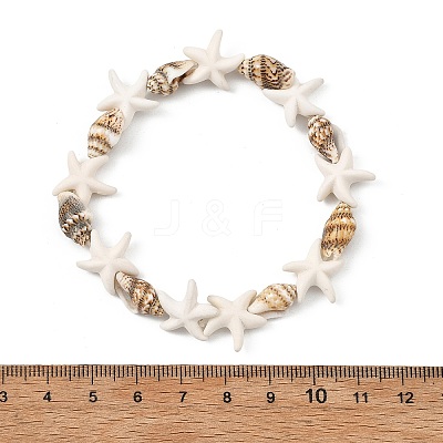 Natural Spiral Shell & Synthetic Turquoise Beads Stretch Bracelets for Women BJEW-JB14069-1