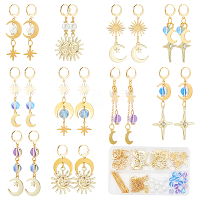 DIY Brass Star Moon Sun Leverback Earring Making Kit DIY-SC0025-86-1
