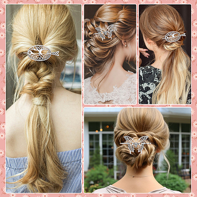 6 Sets 2 Styles Alloy Hair Sticks OHAR-ME0001-18-1