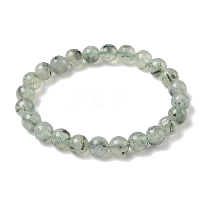 Natural Prehnite Round Beaded Stretch Bracelets for Men Women BJEW-G743-01F-1