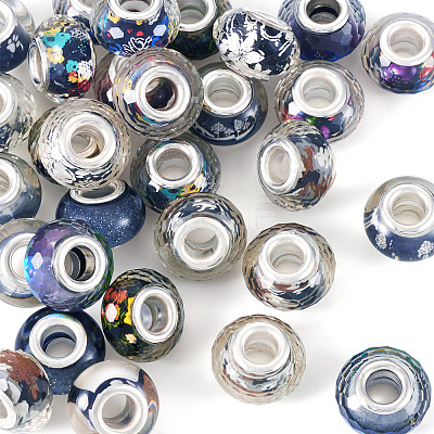 30Pcs Printed Transparent Resin European Beads RESI-TADJ0001-03A-1