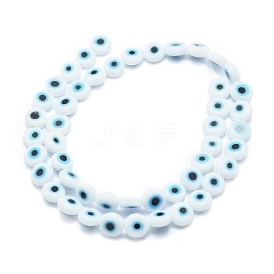 Handmade Evil Eye Lampwork Flat Round Bead Strands X-LAMP-L058-8mm-14-1