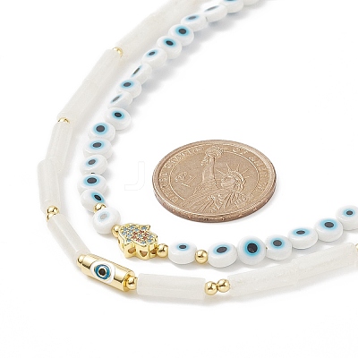 2Pcs 2 Style Natural White Jade & Lampwork Evil Eye Beaded Necklaces Set NJEW-JN04172-1