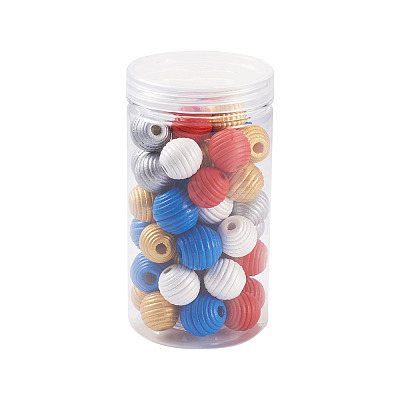 50Pcs 5 Styles Painted Natural Wood Beehive European Beads WOOD-FW0001-01-1