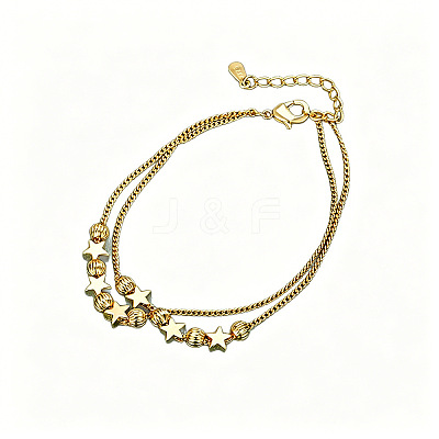 Brass Star Grooved Round Beaded 2-strand Bracelets for Women WGD7A06-01-1