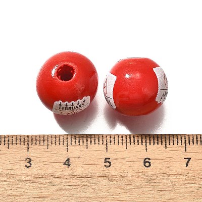 Valentine's Day Element Printed Wood Beads WOOD-R002-01-08-1