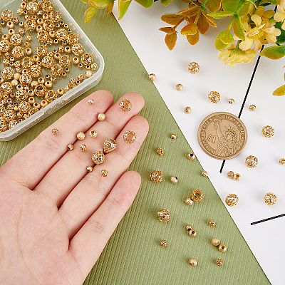 240Pcs 4 Style Long-Lasting Plated Brass Beads KK-AR0002-32-1