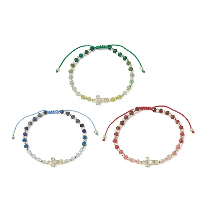 Dyed Natural Malaysia Jade Rondelle Beaded Braided Bead Bracelets BJEW-JB13395-1