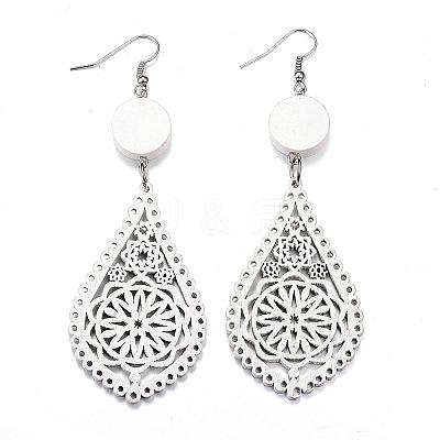 Trendy Teardrop Wood Dangle Earrings EJEW-F062-L-1