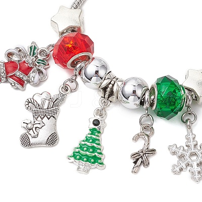 Christmas Theme Glass & Alloy European Beads Bracelets for Women BJEW-JB11198-03-1