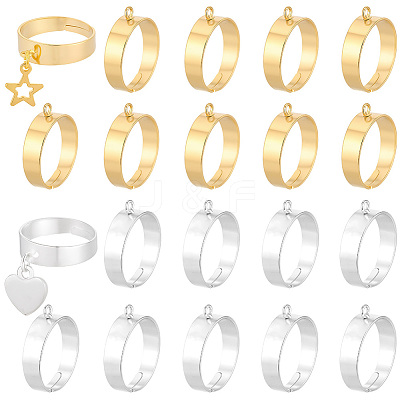 20Pcs 2 Colors Adjustable Brass Finger Rings Setting for Hanging Pendant KK-BBC0027-80-1