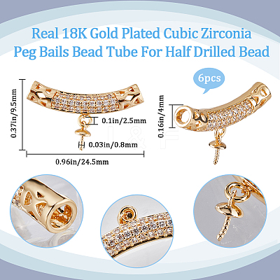 6Pcs Brass Micro Pave Clear Cubic Zirconia Peg Bails Bead Tube KK-BBC0012-20-1