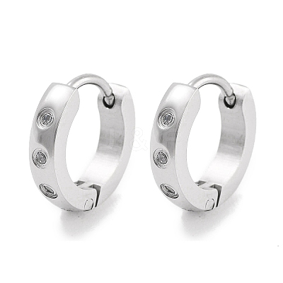 304 Stainless Steel Pave Clear Cubic Zirconia Huggie Hoop Earrings for Women EJEW-C096-04P-1