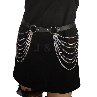 Black Imitation Leather Alloy Multi-Layered Chain Tassel Waist Belly Chains for Women FS-WG64C31-01-1