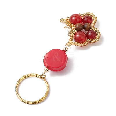 Butterfly Glass Seed & Natural Carnelian & Natural Tiger Eye Beaded Keychain KEYC-MZ00022-1