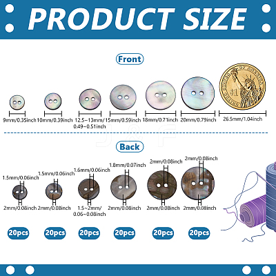 120Pcs 6 Styles 2-Hole Natural Shell Buttons BUTT-FG0001-47-1