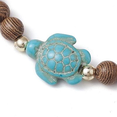 Summer Beach Turtle Dyed Synthetic Turquoise & 6.5mm Round Wenge Wood Beaded Stretch Bracelets for Women BJEW-JB10515-01-1