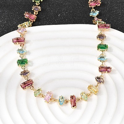 Brass Pave Colorful Cubic Zirconia Geometric Link Chain Necklaces NJEW-C111-03D-1