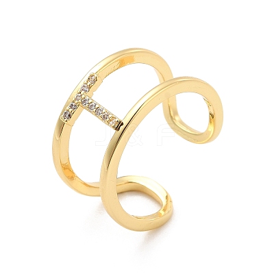 Clear Cubic Zirconia Initial Letter Open Cuff Ring RJEW-A012-01G-T-1