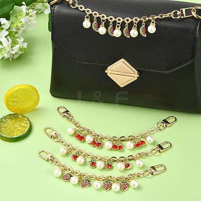 4Pcs 4 Styles Alloy Rhinestone with Acrylic Pearl Bead Charm Cable Chain Bag Decorative Chains HJEW-FS00060-01-1