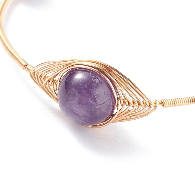 Natural Amethyst Round Beaded Bangle BJEW-JB07816-03-1