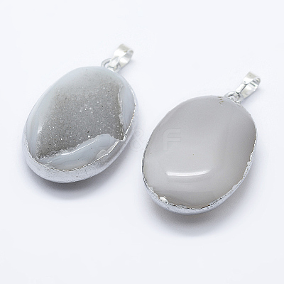 Oval Brass Natural Crystal Agate Pendants LS-G-A136-B09S-1