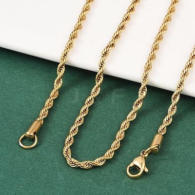 PVD Vacuum Plating 304 Stainless Steel Rope Chain Necklaces NJEW-M124-09G-1