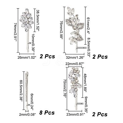 14Pcs 4 Style Alloy Rhinestone Hair Bobby Pins MRMJ-CA0001-36-1