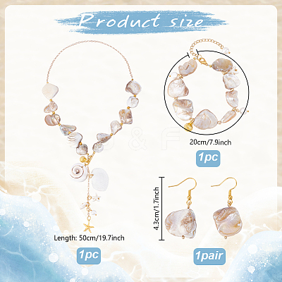 Natural Shell & Natural Cultured Freshwater Pearl Necklacrs & Dangle Earrings & Bracelets Set for Women SJEW-PH01393-01-1