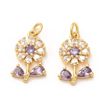 Brass Micro Pave Lilac Cubic Zirconia Pendants ZIRC-P086-21G-1