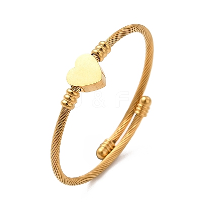 201 Stainless Steel Heart Beaded Cuff Bangle BJEW-C033-07G-1