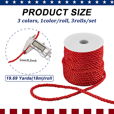 3 Rolls 3 Colors Polyester Braided Cord OCOR-PH0006-31C-1