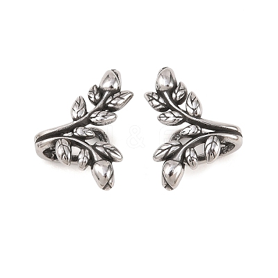 Leaf 316 Stainless Steel Non- Piercing Cartilage Earrings AJEW-C044-09AS-1