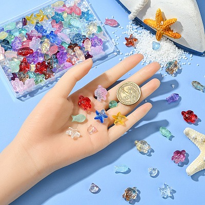 120Pcs 4 Styles Transparent Spray Painted Glass Beads GLAA-YW0004-32-1